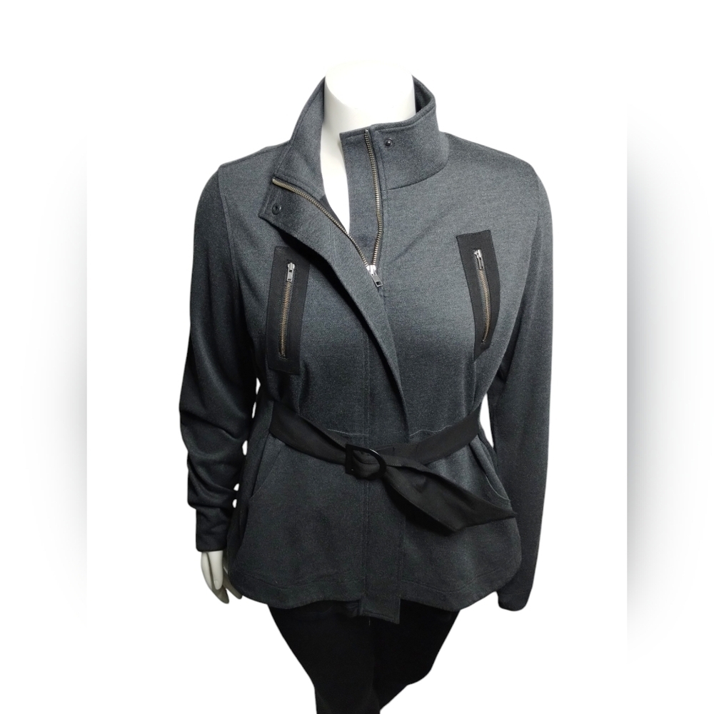 Cabi Love Carol Collection Women Grey‎ Belted Jacket Size M Mesh Back Whimsigoth